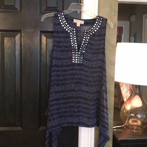 Michael Kors Navy studded sheer blouse medium